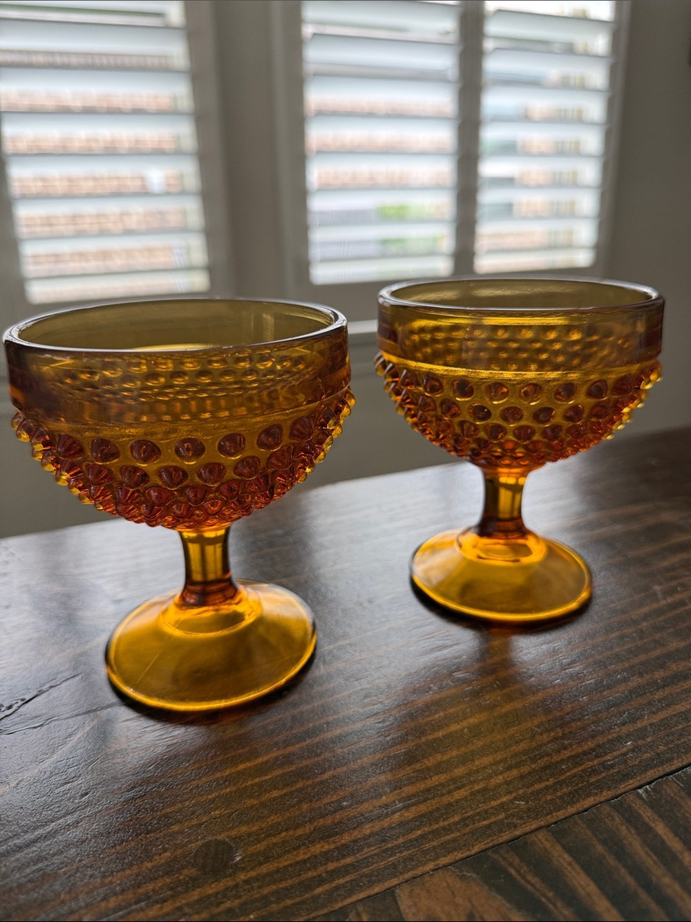 Set of 2 Amber Hobnail Dessert Goblets